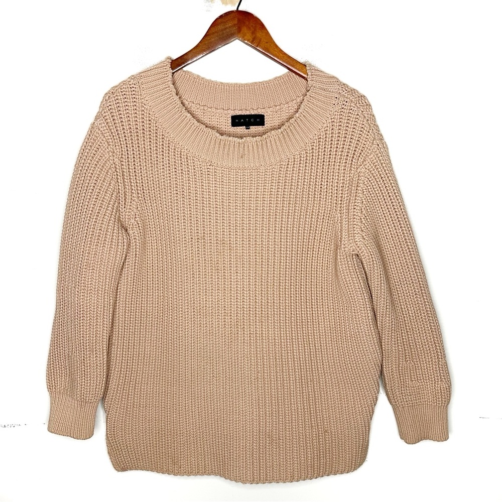 Hatch Scoop Neck Chunky Knit Sweater in Blush
